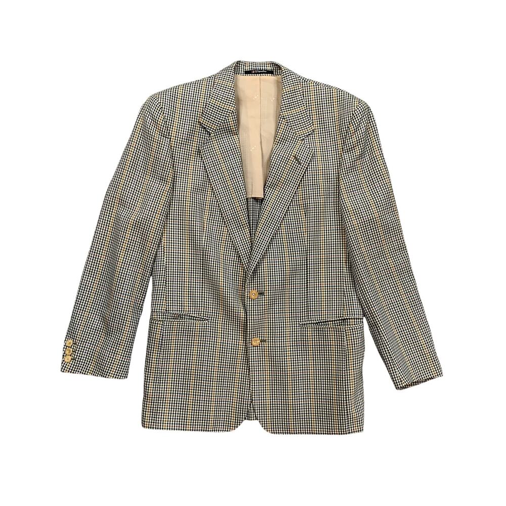 Vintage Daks London Blazer Mens 40 Beige Wool Houndstooth Sport Coat Notch 70s